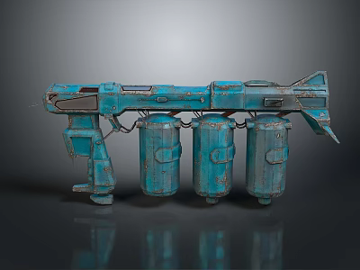 Blue Sci Fi Weapon With Mechanical Design And Cylindrical Components 3d model