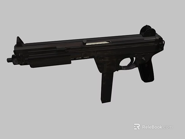 Black Tactical Submachine Gun With Barrel Magazine Grip And Stock Design 3d model 