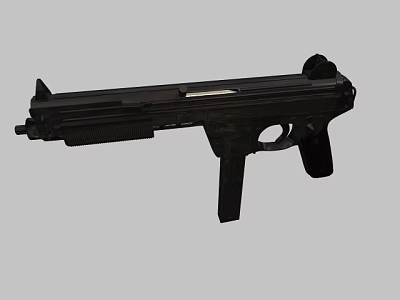 Black Tactical Submachine Gun With Barrel Magazine Grip And Stock Design 3d model