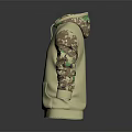 Casual Beige Hooded Sweatshirt With Camouflage Sleeves Front Pocket And Drawstring