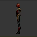Futuristic Superhero Character In Red And Black Armored Suit With Gold Accents