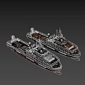 Two Different Ships With Orange White Hull And Brown Deck Structure
