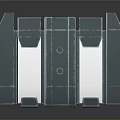 Black And White Metallic Computer Bracket With Multiple Connected Panels And Screw Holes