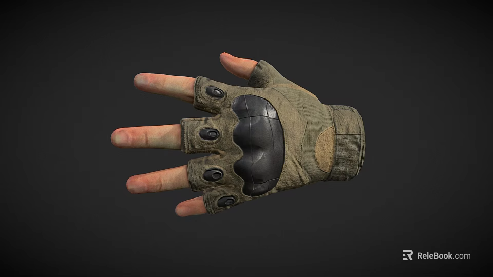 Tactical Military Style Gloves 3D Model With Khaki Black Color And Protective Padding 3d model 