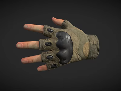 Tactical Military Style Gloves 3D Model With Khaki Black Color And Protective Padding 3d model