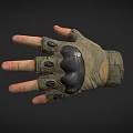 Tactical Military Style Gloves 3D Model With Khaki Black Color And Protective Padding