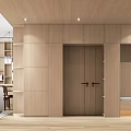 Modern Minimalist Living and Dining Room Interior With Wooden Walls Open Shelves And Cozy Lighting