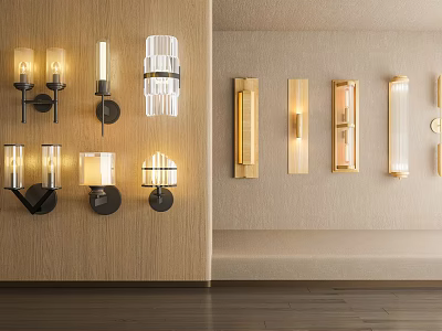 Various Modern Wall Lamps With Glass Shades And Metal Bases For Home Interior 3d model