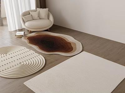 Variety Of Shaped Rugs In Living Room With Armchair And Curtains 3d model