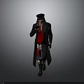 Man in Black Long Coat Red Top Colorful Pants and Black Cap