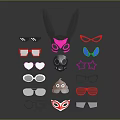 Stylish Apparel Accessories Collection With Glasses Masks Bow Ties And Star Pins