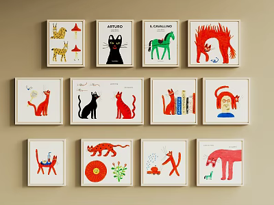 Colorful Cartoon Animal Art Prints With Wall Display And Decorative Designs 3d model