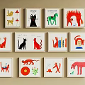 Colorful Cartoon Animal Art Prints With Wall Display And Decorative Designs