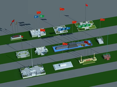 Colorful National Flags From Different Countries On Poles In Public Square Area 3d model