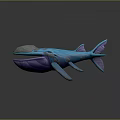 Blue And Purple Whale 3D Model With Open Mouth And Decorative Details