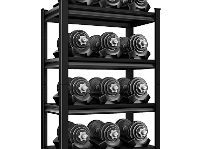 Black Multi-layer Dumbbell Rack with Neatly Arranged Dumbbells on Each Layer 3d model