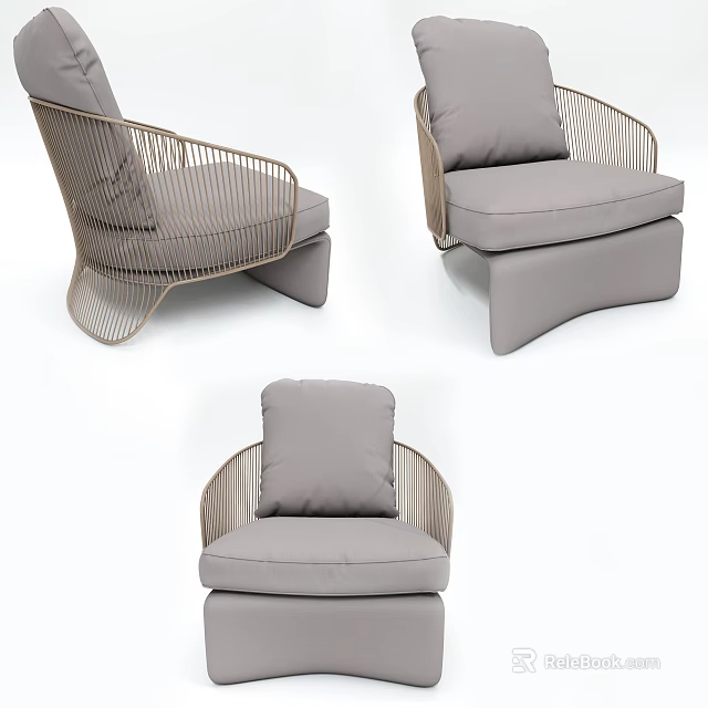 Modern Single Sofa With Gray Comfortable Cushion And Curved Metal Frame Design 3d model