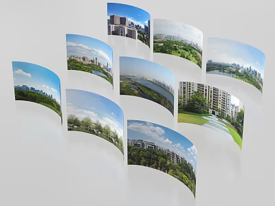 Curved Structural Display Panels Showcasing Urban Landscapes Natural Scenery And Architecture 3d model