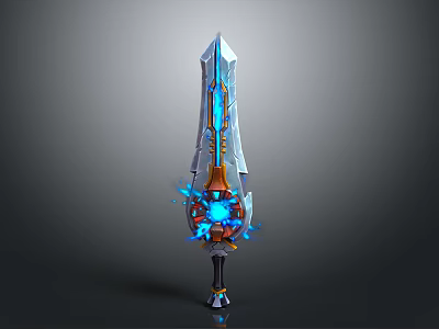 Enchanted Sword With Blue Glow Ornate Crystal Blade And Decorative Hilt 3d model