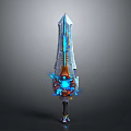 Enchanted Sword With Blue Glow Ornate Crystal Blade And Decorative Hilt