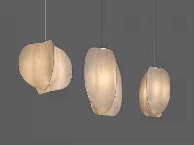Modern Three Soft Curved Beige Fabric Pendant Lights For Elegant Interior 3d model