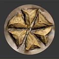 Golden Fried Dumplings Triangular Shape Arranged On White Plate With Crispy Skin 3d model