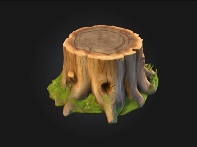 Natural Tree Stump Decor Featuring Stone Wood Texture And Green Grass 3d model