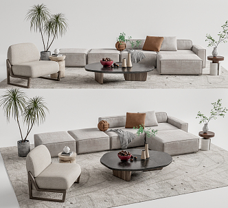 Quiet Sofa Tea Table Combination Sofa Coffee Table 3d model