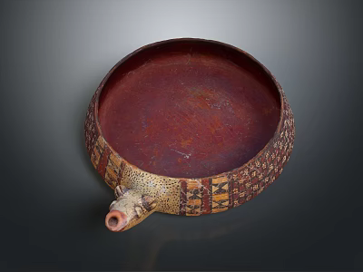 Round Ceramic Vessel With Decorative Patterns Small Spout And Red Interior 3d model