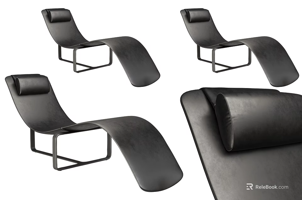 Black Leather Lounge Chair With Modern Metal Frame Shown In Multiple Angles 3d model 