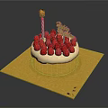 Fresh Strawberry Topped Birthday Cake With Lit Candle And Happy Birthday Topper