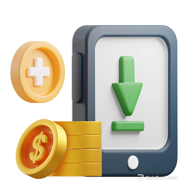 Mobile Phone Download Icon With Gold Coins And Dollar Symbol Design Elements 3d model 