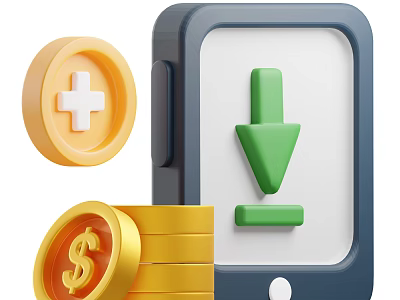 Mobile Phone Download Icon With Gold Coins And Dollar Symbol Design Elements 3d model