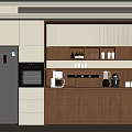 Modern Kitchen Interior With Wooden Sideboard Refrigerator Oven And Potted Plant