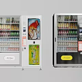 Commercial Vending Machines With Various Beverages And Advertising Posters Push Buttons