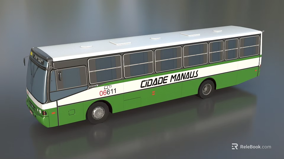 Green and White Urban Bus with Cidade Manaus Livery for Public Transport 3d model 