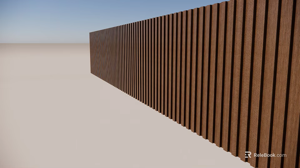 Brown Vertical Slat Wall With Light Ground And Blue Sky Background 3d model