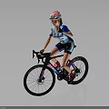 Woman Riding Road Bicycle Wearing Helmet And Blue Cycling Jersey