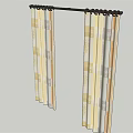 Yellow Beige Gray Orange Striped Square Pattern Fabric Curtains with Black Curtain Rod