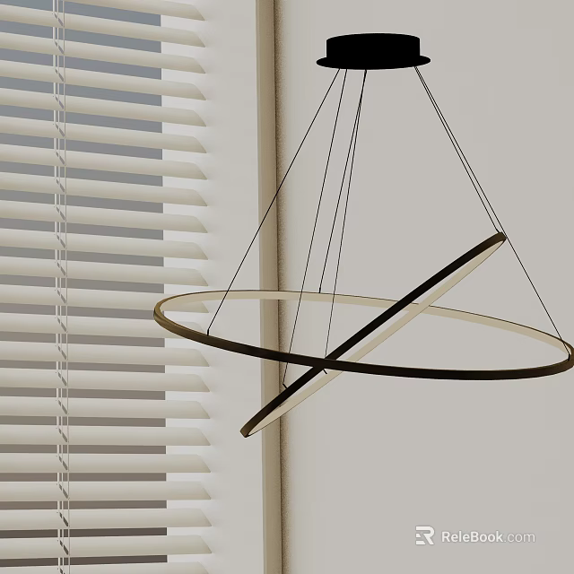 Modern Intersecting Circular Rings Chandelier Design Hanging Near Window Blinds 3d model