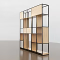 Contemporary Display Shelf With Black Metal Frame And Wooden Storage Layers