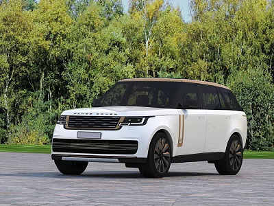 White Range Rover Luxury SUV With Modern Sleek Design And Green Trees Background 3d model