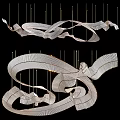 Modern Streamlined Chandelier with Flowing Ribbon Like Design Metallic Glossy Finish and Hanging Structure