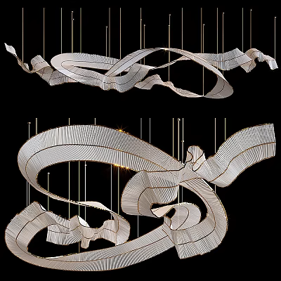 Modern Streamlined Chandelier with Flowing Ribbon Like Design Metallic Glossy Finish and Hanging Structure 3d model