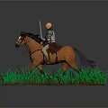 Man Riding Brown Horse on Green Grassland Near Big Stone Scenic View