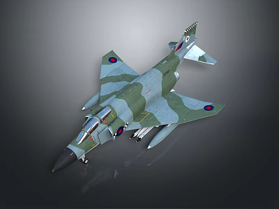 Camouflage Fighter Jet With Royal Air Force Roundels And Air To Air Missiles 3d model