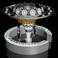 Futuristic Bar With Circular Top Yellow New Dance Club Signage Starry Background And Standing People