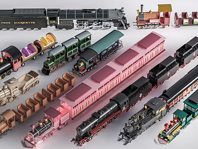 Various Styles Of Train Models Displayed Together 3d model