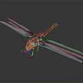 Green Dragon Shaped Helicopter Featuring Multiple Blue Rotors And Reflective Surface 3d model