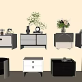 Modern Bedside Tables In Various Styles With Decorative Plants And Ornaments